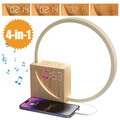 4 in 1 Lichtwecker Wecker Nachttischlampe mit Ladefunktion, Dimmer, Uhr, Holz