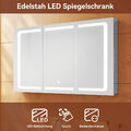 Spiegelschrank Edelstahl Badezimmerschrank mit LED Spiegel Badschrank 3türig 105