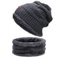 Beanie Mütze und Loop Schal Strickmütze Fellmütze Damen Herren 2-teilig warm Neu