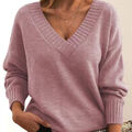 Damen-Pullover Mit V-Ausschnitt Damen-Strickpullover Langarm-Pullover Warmer ∑