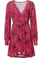 Neu Wickelkleid Gr. 36/38 Pink Orange Bedruckt Mini-Kleid Langarm Freizeit-Dress