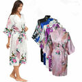  Dame Blumen Satin Lang Kimono Robe Damenwäsche Bademantel Morgenmantel Pyjamas.