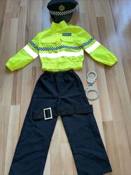 Kinderkostüm Police Gr.104 Jacke Hose Gürtel Mütze 3-4 Polizist TOP Schwarz Gelb