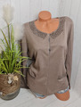 Damen Cardigan Strickjacke Gr.XL 100% Baumwolle Taupe Strasssteine NEU