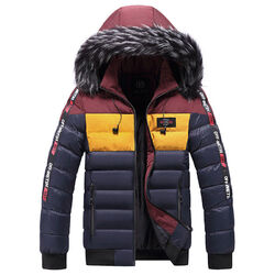 Herren Winterjacke Parka Wintermantel Pelzkragen Steppmantel Kapuzen Fleecejacke