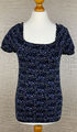 ESPRIT Damen 34 Top Shirt Stretch Jersey navy dunkel blau Blumen millefleurs 6D7