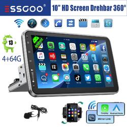 10 Zoll Carplay 1DIN Android 13 Autoradio GPS Navi BT Drehbarer Bildschirm 4+64G