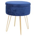 1x Blau/Gold H45 x D36cm Runden Samt-Fußhocker mit Stauraum Ottomane Hocker Sitz