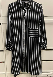 Longbluse Longtunika Blusenkleid schwarz weiss Streifen Gr.  44 - 46
