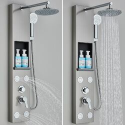 Edelstahl Duschpaneel Regendusche Duschset Massage Duschsäule Mit Regal Nickel