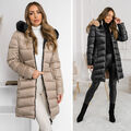 Steppjacke Wärmejacke Winterjacke Unifarben Kapuze Winter Casual Damen BOLF Lang