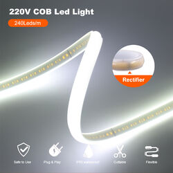 220V COB LED Streifen 230V Leiste Band Stripe Lichterkette Lichtschlauch Dimmbar