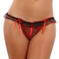 Sexy Damen String-Tanga mit Ouvert und Spitze Schwarz-Rot 34/36/38 #UW310