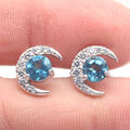 Edelstein 5 Mm. Schweizer Blau Topas & Cubic Zirkonia Ohrringe 925 Silber