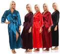Damen langes Kimono Nachtmantel Satinrobe Morgenmantel Nachtwäsche Dessous Sati