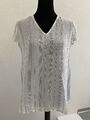 Esprit Damen Bluse Shirt Streifen Weiß Silber Grau Gr. 36  M1