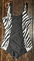 Vintage 90er schwarz weiß Zebra gestreift rückenlos einteilig Nylon Badeanzug XS S 6 8 10