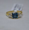 Natürlich Blau Topas Und Diamanten Vintage Stil Ring 10k Massiv Gelbgold Ring i5