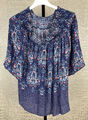 ESPRIT Damen Gr. 40 XL Shirt Blumen Paisley blau weiß rosa Schlupfbluse 7C8