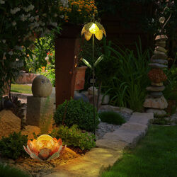 Gartendeko Leuchte Solarlampe Lotus Blume LED Erdspieß Außenleuchte grün 2er Set