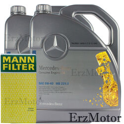 10L ORIGINAL MERCEDES MOTOROEL 5W40 MB 229.5 MIT MANN FILTER OELFILTER HU 821 x