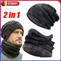 Beanie Wintermütze und Loop Schal Set Strickmütze Fellmütze Damen Herren Warm