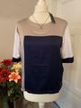 Esprit Shirt mit Colorblocking & Satin-Front in Navy/Beige