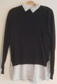 Damen schwarzes Oberteil Pullover mit gestreiftem Shirt kleine Größe UK 10 USA 6 EU 38