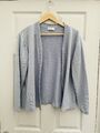 Peter Hahn Strickjacke blau grau 100 % neu tasmanische Wolle Edge to Edge Gr. 16 EXC CON