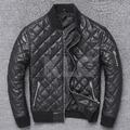 Herren Echt Lammleder Stepp Leder Jacke Cafe Racer Motorrad Biker Mantel