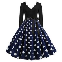 Damen Vintage 50er 60er Jahre Rockabilly Langarm Petticoat Party Skater KleiderE