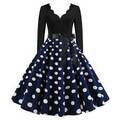 Damen Vintage 50er 60er Jahre Rockabilly Langarm Petticoat Party Skater Kleider@