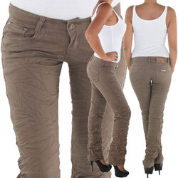 Damen Hüftjeans Hose Jeans Hüfthose Gerades Bein Gerader Schnitt Knitter Look