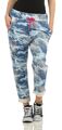 Damen Hose Military Sweatpants Jogginghose Boyfriend Baggy Haremshose Navy Print