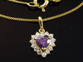 585 Goldkette mit kleinem Herz Amethyst Zirkonia Steine Anhänger