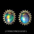 925 Sterlingsilber Oval Feuer Opal 10x8mm Saphir Diamantschliff Ohrringe