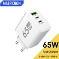 3-fach Schnellladegerät 65W Netzteil 2x USB-C + 1x USB Charger Mehrfach Stecker