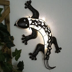 LED Außen Solar Wand Leuchte Sonne Gecko Design Veranda Strahler rund Deko Lampe