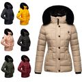 Marikoo Damen Winter Stepp Jacke Parka Winterjacke Kapuze mit Kunstpelz Qesraa