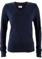 Neu Pullover mit V-Ausschnitt Gr. 32/34 Dunkelblau Damen Langarm Strickpullover