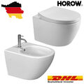 Komplett Set Wand Bidet & Spülrandloses Hänge WC Toilette mit Soft Close Sitz