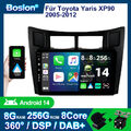 Android 14 Autoradio Stereo Navi GPS Carplay DSP Für Toyota Yaris XP90 2005-2012