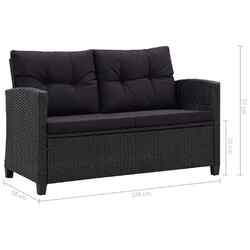 2-Sitzer Gartensofa Polyrattan Schwarz Gartenmöbel Couch Sofa Garnitur Lounge