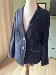 Basler Jeans BLAZER GR. 46 DUNKELBLAU tailliert ungefüttert sehr guter Zustand