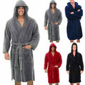 NEu Herren Winter Warm Fleece Bademantel Morgenmantel mit Kapuzen Sauna Mantel L