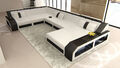 Wohnlandschaft Leder Sofa Design Couch MATERA XXL LED Beleuchtung Weiß Schwarz