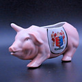 Vintage Schwein Figurentopf, rosa, Hastings in England Wappen Schmucktopf, Figur.