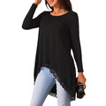 Damen Spitze Langarm Tunika Oberteile Freizeit Hemd Lose Bluse Longshirt Longtop