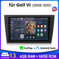 64GB Android 13 Für VW Golf VI 2008-2012 Carplay Autoradio GPS Navi 8-Kern DAB+