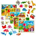 5er Set Steckpuzzle Holzpuzzle für Kleinkinder Setzpuzzle Tiermotive Montessori 